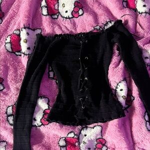 Black Lace-Up Long Sleeve Top